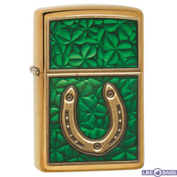 Запальничка zippo 29243 Horseshoe Clovers 2018 Brushed Brass Emblem