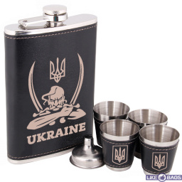 Фляга Ukraine + чотири стаканчики + лійка 9 oz в подарунковому наборі LB-045K3