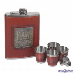 Подарунок другу нержавіюча фляга Україна, в наборі 4 стаканчики та лійка.