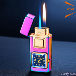 Запальничка подарункова з голосом ChronoFire газова 2 режима полум'я з аналоговим годинником LB-826H