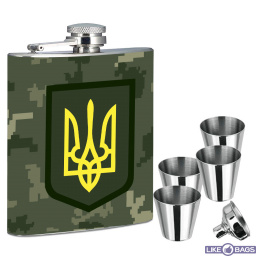 Фляга герб України + чотири склянки + лійка 7 oz в подарунковому наборі LB-015U5