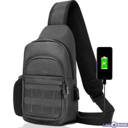 Тактична сумка нагрудна чорна з USB-портом Dolcey рюкзак сумка через плече L474 тактичні сумки Dolce