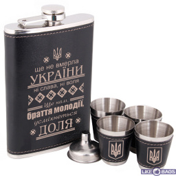 Фляга з гімном України + чотири склянки + лійка 9 oz в подарунковому наборі LB-045K2