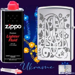 Zippo Ukraine + Love у наборі: запальничка, кремній та бензин зиппо 