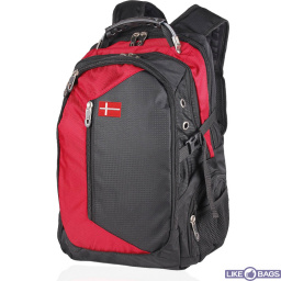 Місткий рюкзак VICTORIA з USB AUX чорний з червоним 9387R