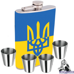 Фляга Прапор України + чотири склянки + лійка 7 oz в подарунковому наборі LB-015U1